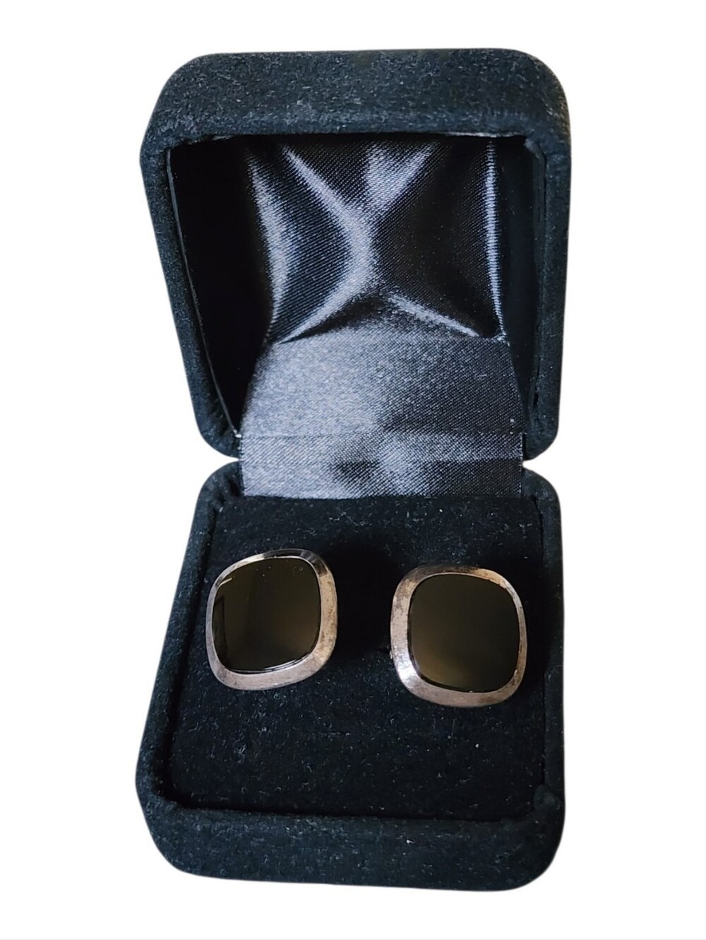 Vintage Estate Sterling ANSON Black Onyx Center Stone Square Dress Cufflinks